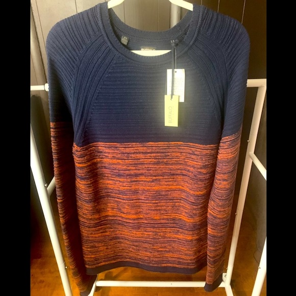 NWT Men’s BUFFALO - DAVID BRITTON Textured Sweater in Navy / Heathered Orange, M - Picture 3 of 6